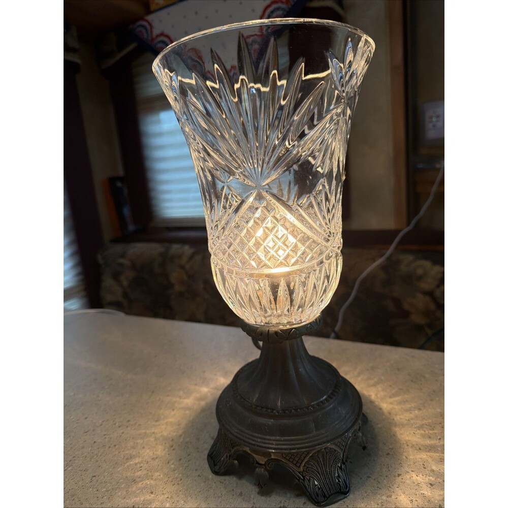 Vintage Godinger Lamp W/ Shannon Irish Crystal Cut Glass Globe & Silver Base.EUC - Picture 2 of 15